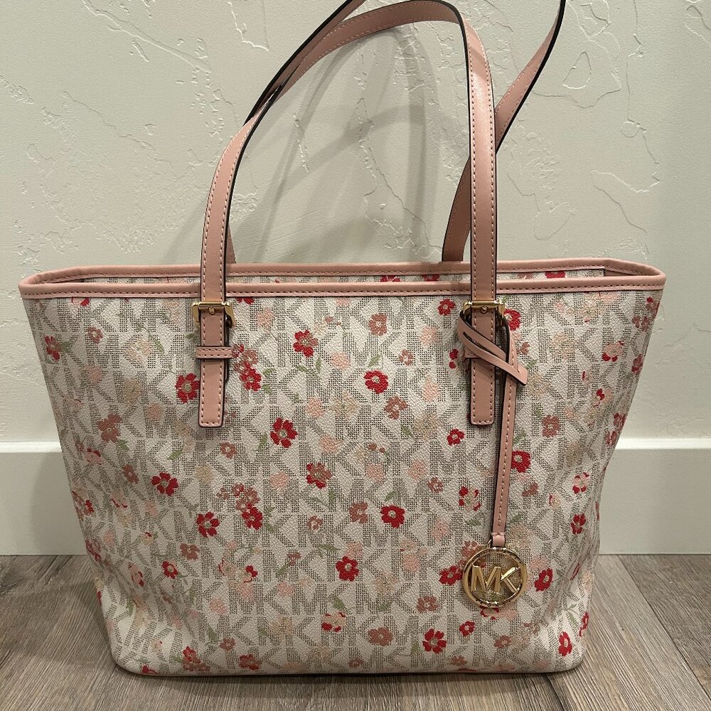 Pink Floral Michael Kors Jet-Set Tote